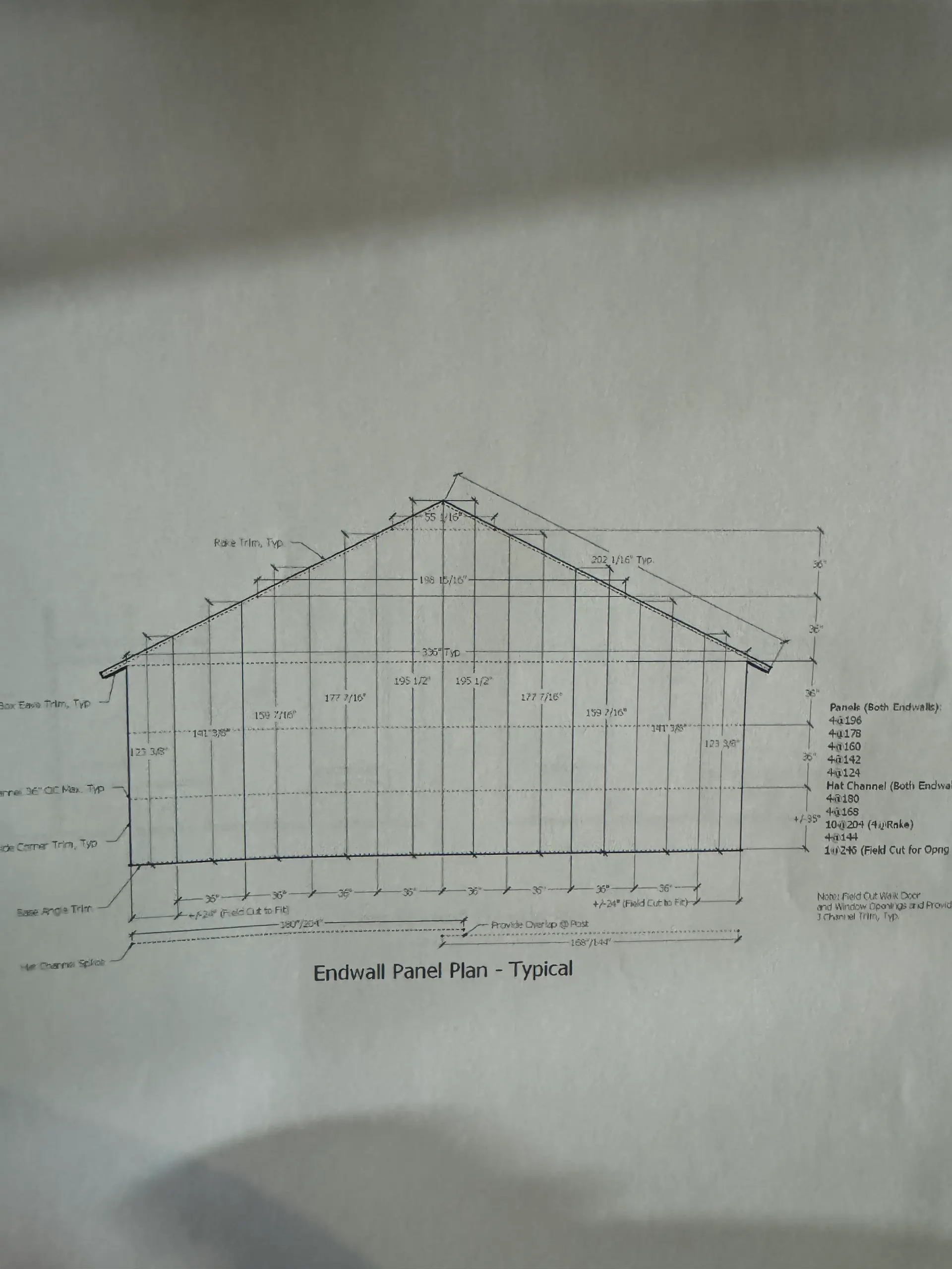 Endwall panel plan used for a residential build